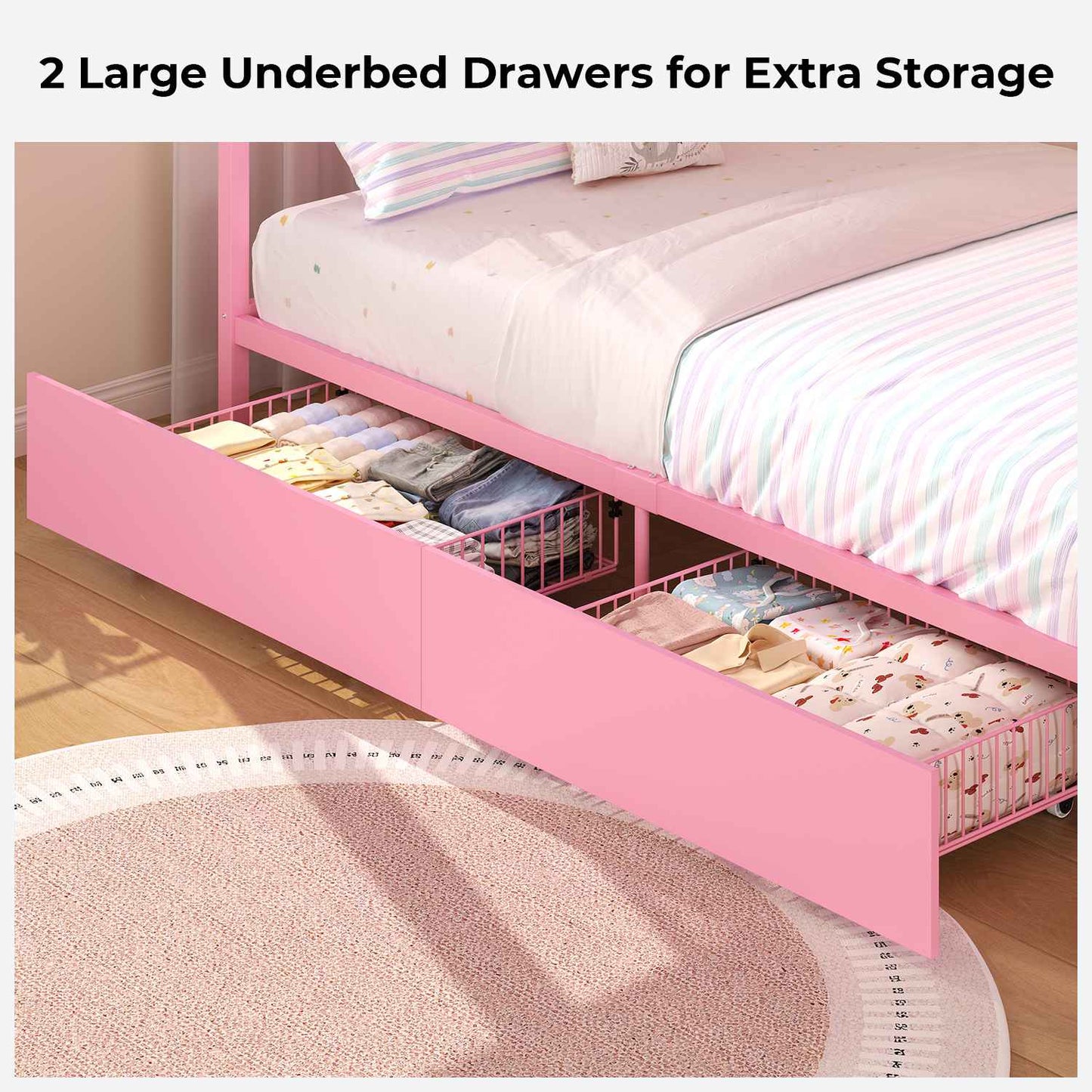ADORNEVE Twin Kids Bed with 4 Storage Drawers and Side Desk All-In-One Kids Bed