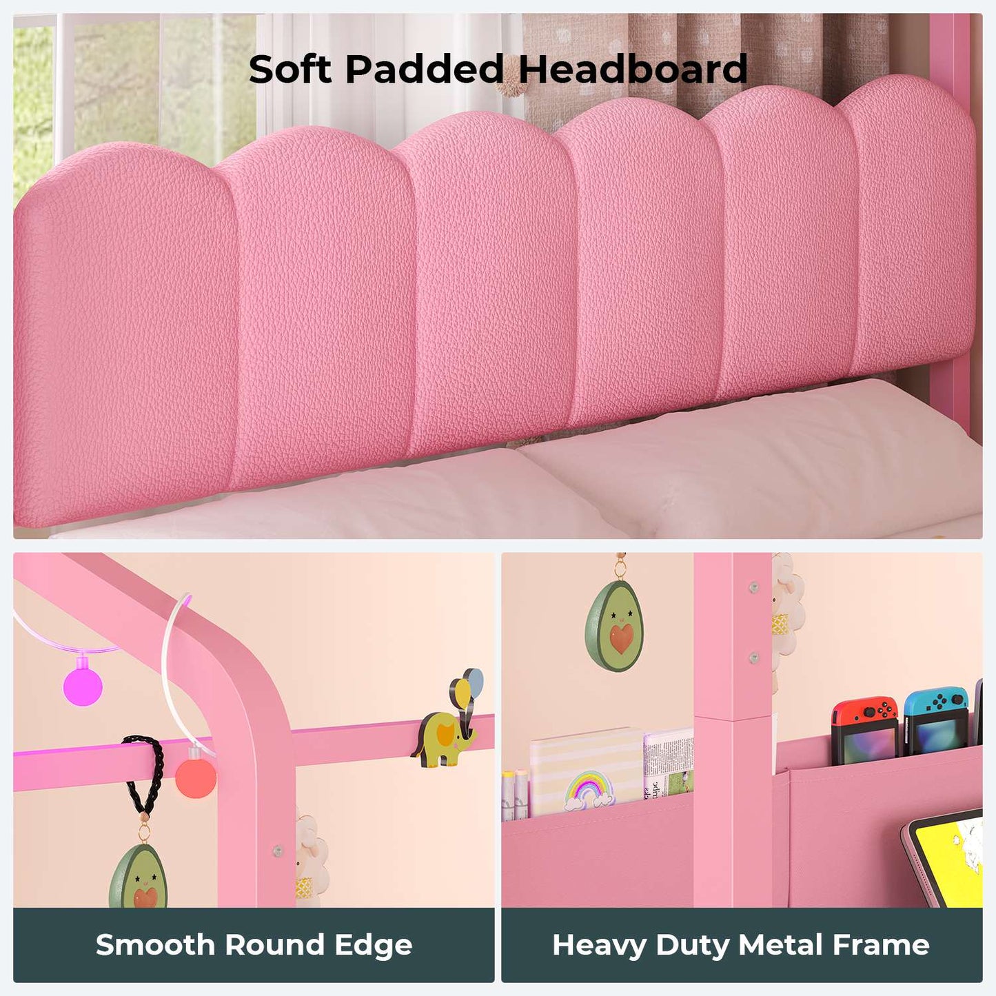 ADORNEVE Full Kids Bed with 4 Storage Drawers and Side Desk House Bed