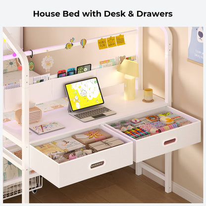 ADORNEVE Twin Kids Bed with 4 Storage Drawers and Side Desk All-In-One Kids Bed