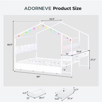 ADORNEVE Full Kids Bed with 4 Storage Drawers and Side Desk House Bed