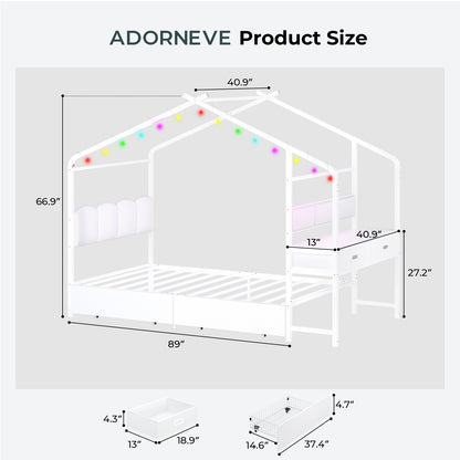 ADORNEVE Twin Kids Bed with 4 Storage Drawers and Side Desk All-In-One Kids Bed