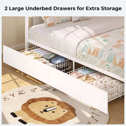 ADORNEVE Full Kids Bed with 4 Storage Drawers and Side Desk House Bed