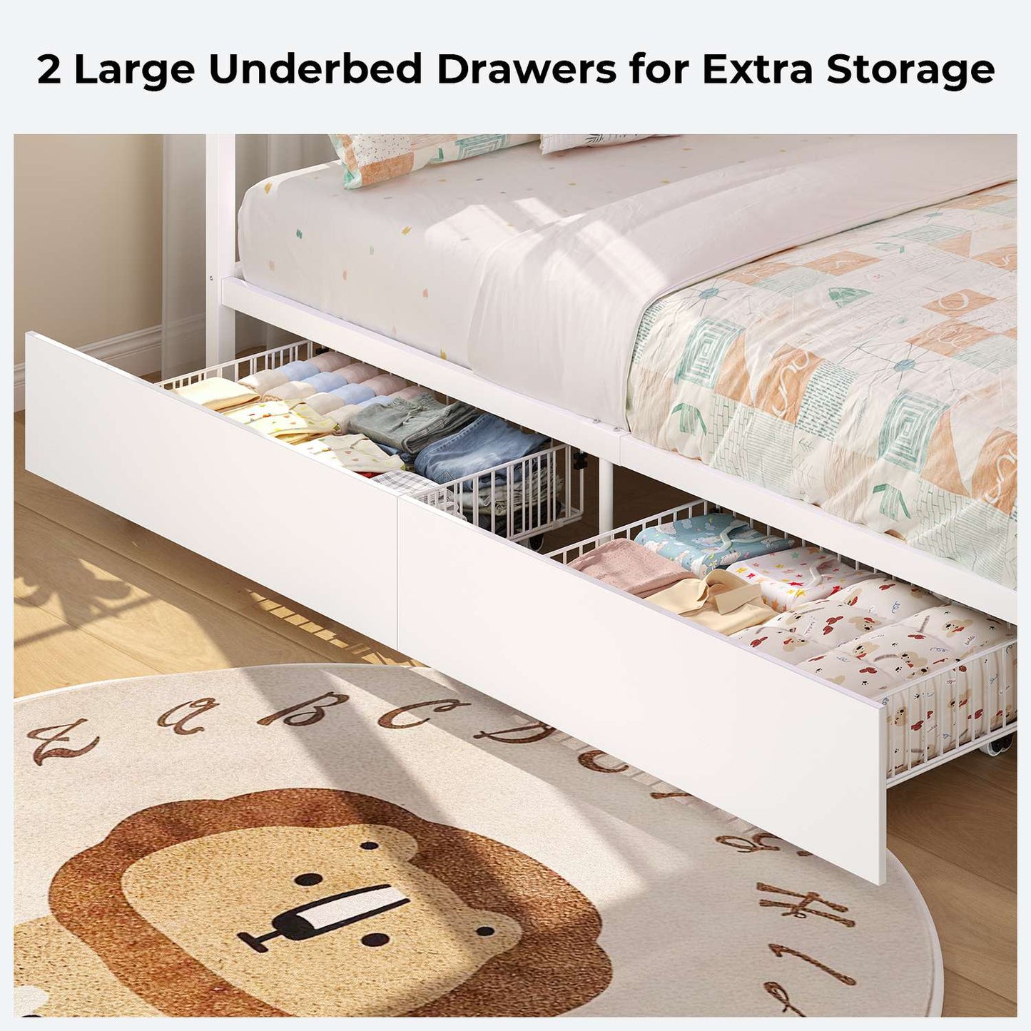 ADORNEVE Twin Kids Bed with 4 Storage Drawers and Side Desk All-In-One Kids Bed