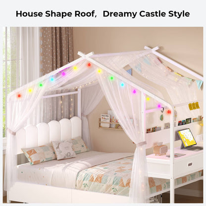 ADORNEVE Full Kids Bed with 4 Storage Drawers and Side Desk House Bed