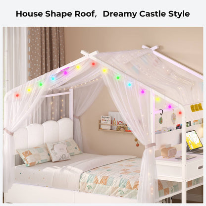 ADORNEVE Twin Kids Bed with 4 Storage Drawers and Side Desk All-In-One Kids Bed