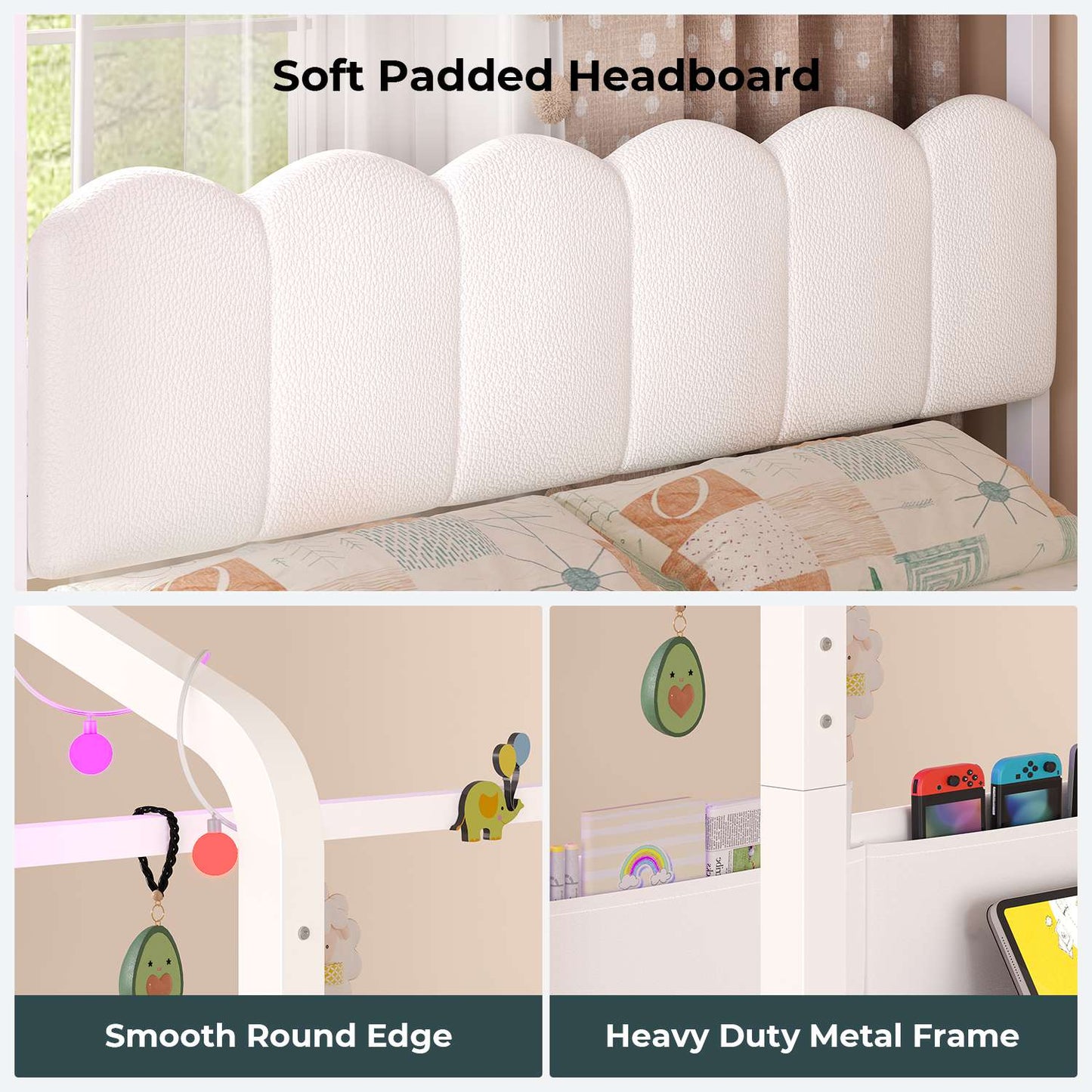 ADORNEVE Full Kids Bed with 4 Storage Drawers and Side Desk House Bed