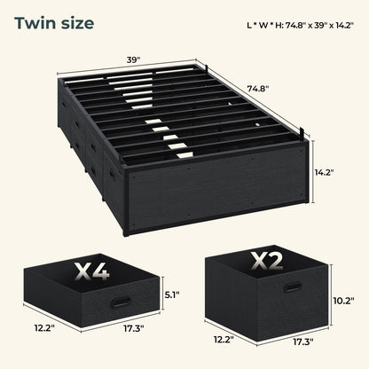 ADORNEVE Twin Bed Frames with 12 Storage Drawers Metal Bed Frame with Steel Slat Support and Footboard