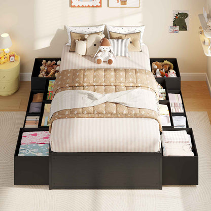 ADORNEVE Twin Bed Frames with 12 Storage Drawers Metal Bed Frame with Steel Slat Support and Footboard
