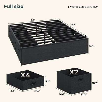 ADORNEVE Full Size Bed Frame with 12 Storage Drawers Metal Platform Bed Frame with Steel Slat Support and Footboard for Teen Adult