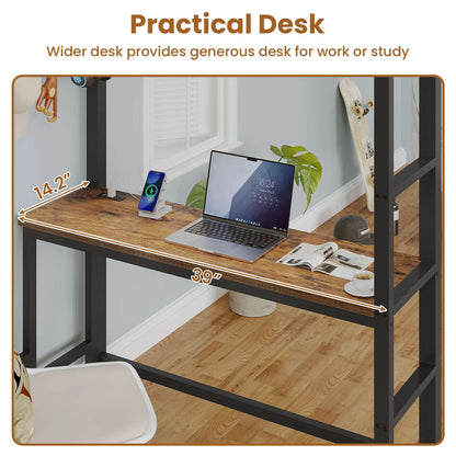 ADORNEVE Twin Size LED Loft Bed with Desk and 8 Storage Drawers
