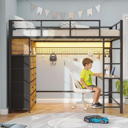 ADORNEVE Twin Size LED Loft Bed with Desk and 8 Storage Drawers