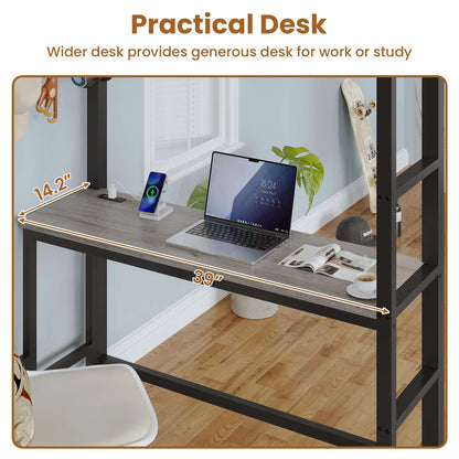 ADORNEVE Twin Size LED Loft Bed with Desk and 8 Storage Drawers