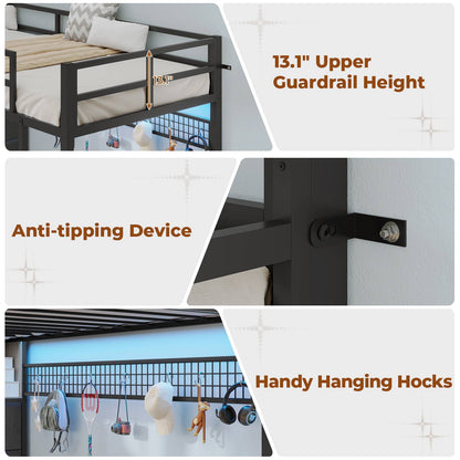 ADORNEVE Twin Size LED Loft Bed with Desk and 8 Storage Drawers