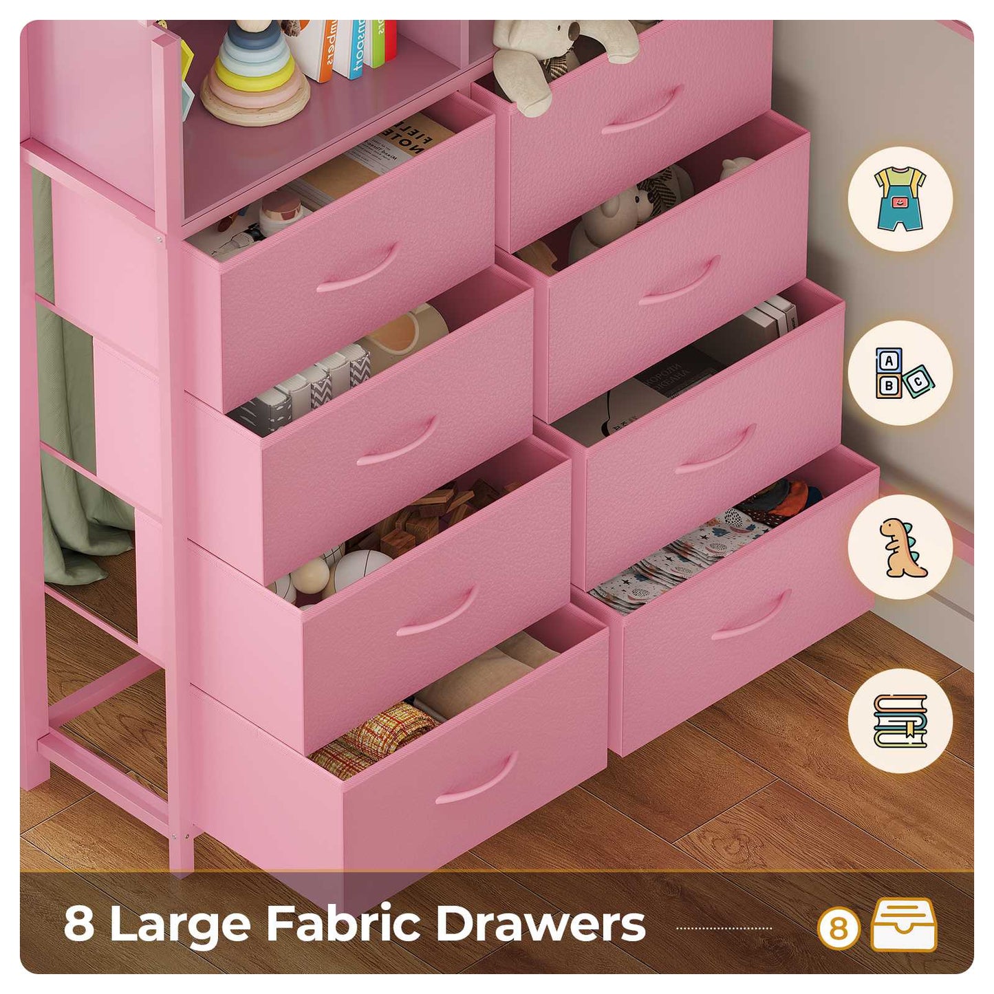 ADORNEVE Twin Size LED Loft Bed with Desk and 8 Storage Drawers