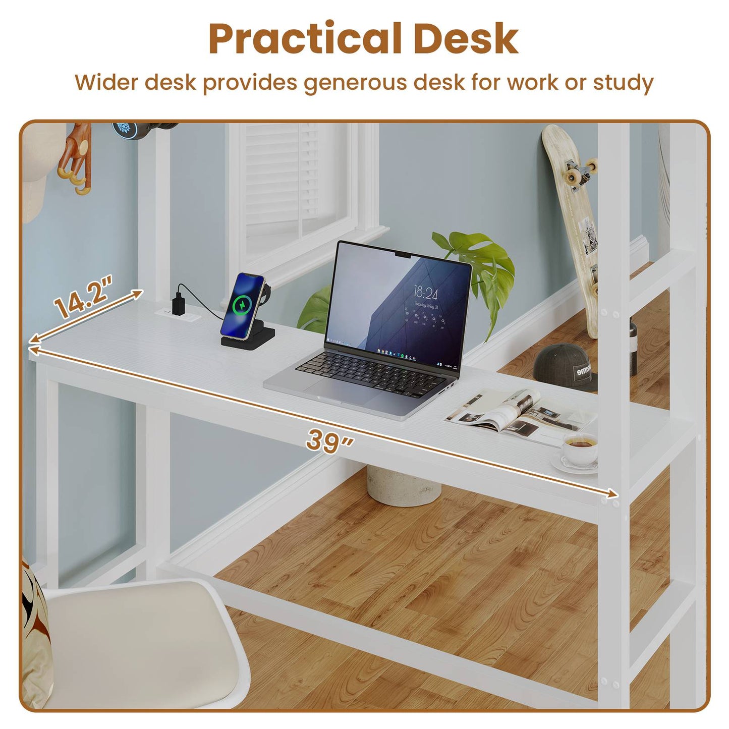 ADORNEVE Twin Size LED Loft Bed with Desk and 8 Storage Drawers