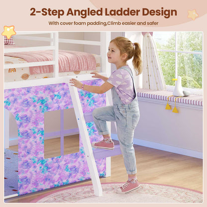 ADORNEVE Loft Bed Twin Size with Bookcase and Tent Metal Kids Loft Bed with 5 Storage Drawers LED Lights and Safety Guardrail