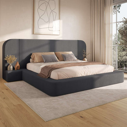 ADORNEVE Upholstered Cloud Bed Frame Queen with 94.1" Wide Headboard and Nightstands 4.9" Fully Cushioned Foam Soft Rounded Corners