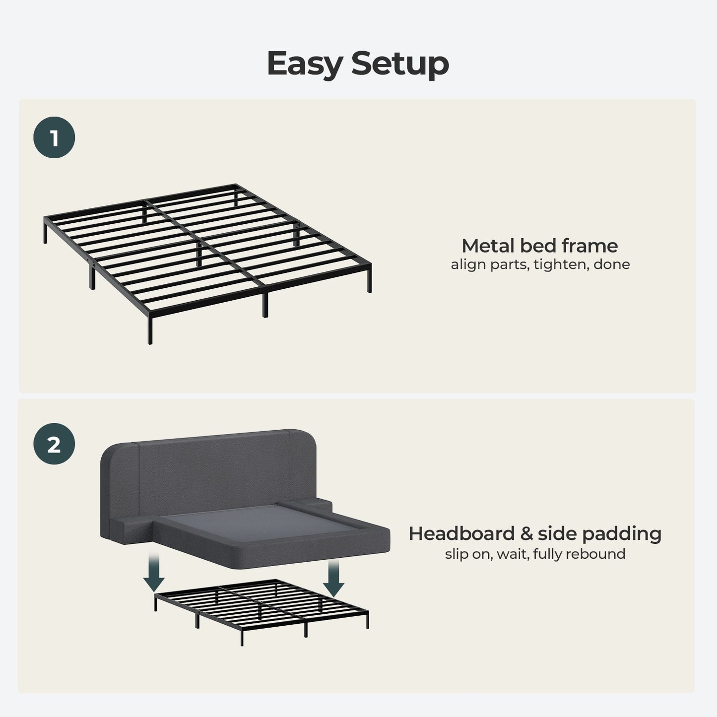 ADORNEVE Upholstered Cloud Bed Frame Queen with 94.1" Wide Headboard and Nightstands 4.9" Fully Cushioned Foam Soft Rounded Corners