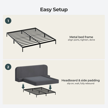 ADORNEVE Upholstered Cloud Bed Frame Queen with 94.1" Wide Headboard and Nightstands 4.9" Fully Cushioned Foam Soft Rounded Corners