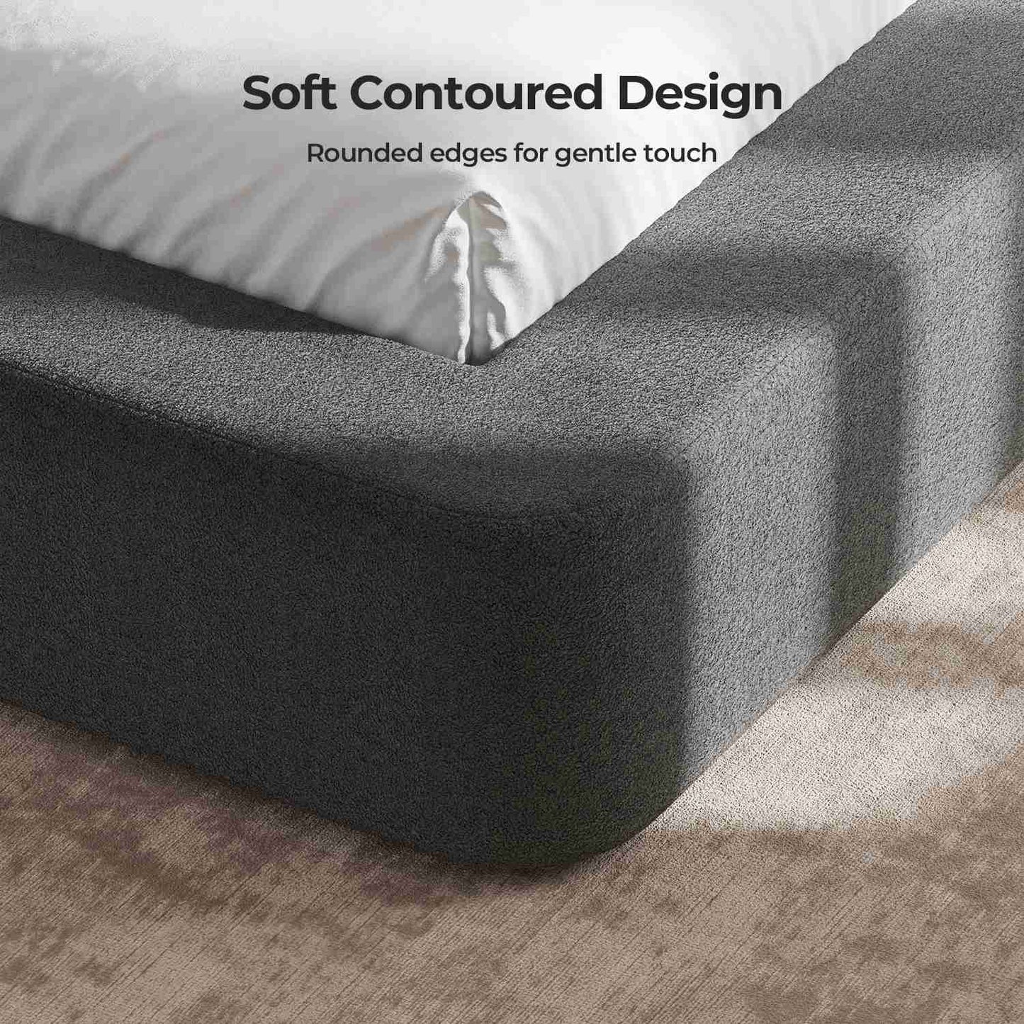 ADORNEVE Upholstered Cloud Bed Frame Queen with 94.1" Wide Headboard and Nightstands 4.9" Fully Cushioned Foam Soft Rounded Corners