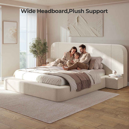 ADORNEVE Upholstered Cloud Bed Frame Queen with 94.1" Wide Headboard and Nightstands 4.9" Fully Cushioned Foam Soft Rounded Corners