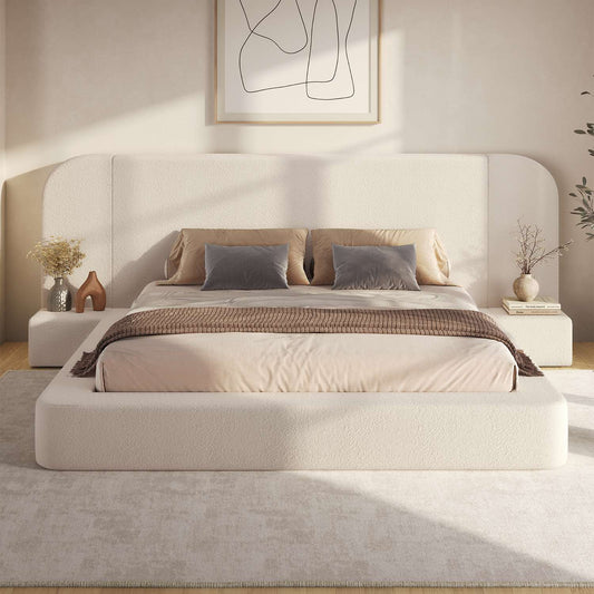 ADORNEVE Upholstered Cloud Bed Frame Queen with 94.1" Wide Headboard and Nightstands 4.9" Fully Cushioned Foam Soft Rounded Corners