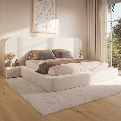 ADORNEVE Upholstered Cloud Bed Frame Queen with 94.1" Wide Headboard and Nightstands 4.9" Fully Cushioned Foam Soft Rounded Corners