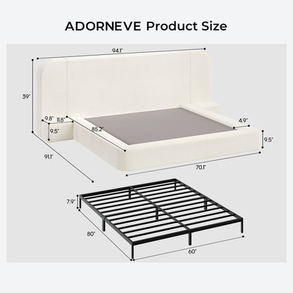 ADORNEVE Upholstered Cloud Bed Frame Queen with 94.1" Wide Headboard and Nightstands 4.9" Fully Cushioned Foam Soft Rounded Corners