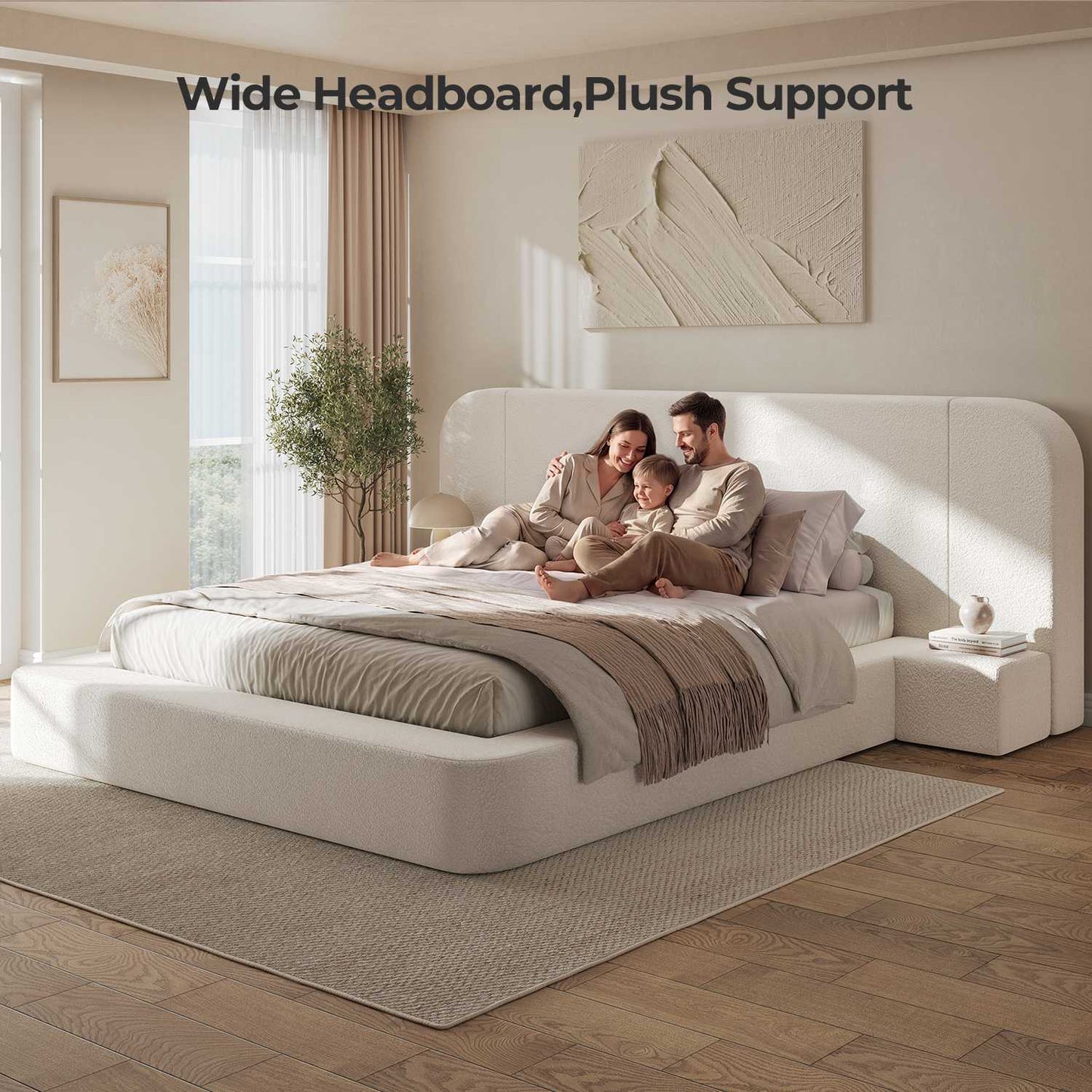 ADORNEVE Upholstered Cloud Bed Frame King with 110"  Wide Headboard and Nightstands 4.9" Fully Cushioned Foam Soft Rounded Corners