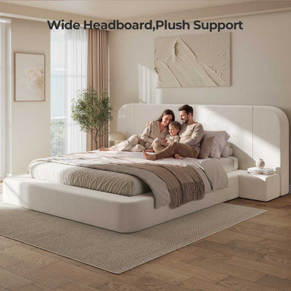 ADORNEVE Upholstered Cloud Bed Frame King with 110"  Wide Headboard and Nightstands 4.9" Fully Cushioned Foam Soft Rounded Corners