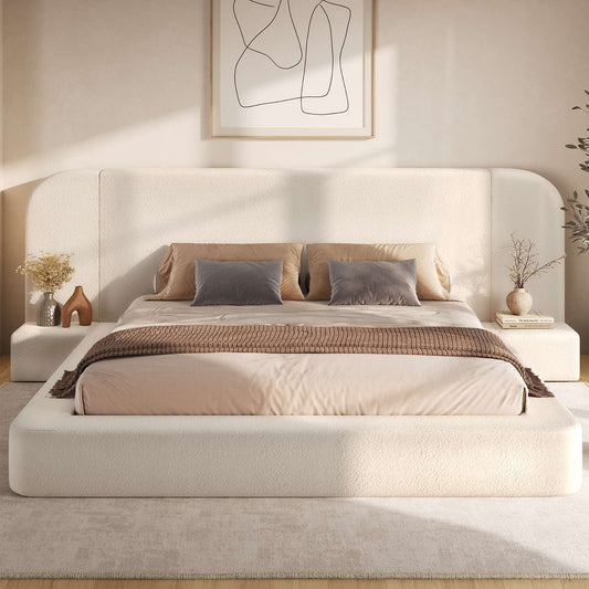 ADORNEVE Upholstered Cloud Bed Frame King with 110"  Wide Headboard and Nightstands 4.9" Fully Cushioned Foam Soft Rounded Corners