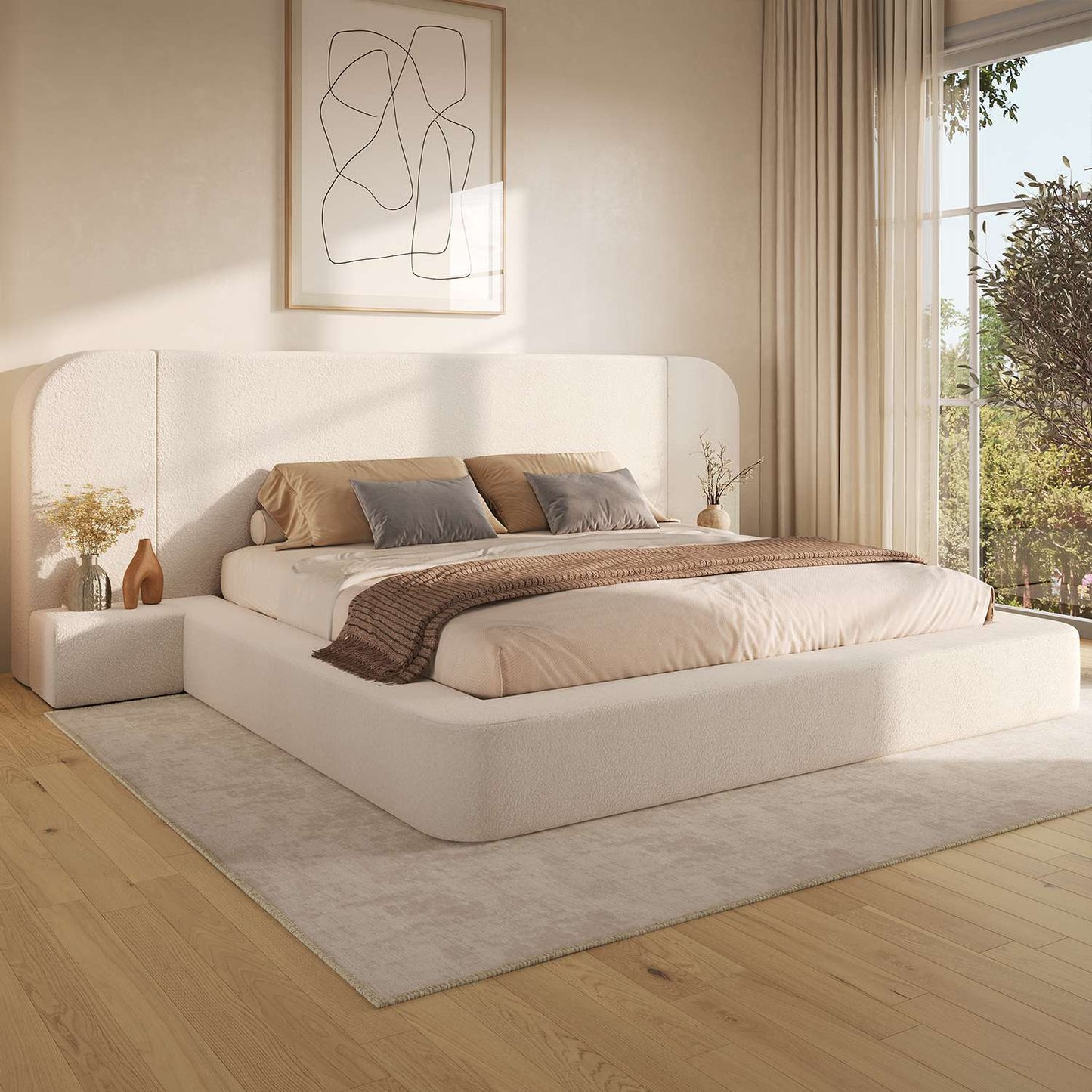 ADORNEVE Upholstered Cloud Bed Frame King with 110"  Wide Headboard and Nightstands 4.9" Fully Cushioned Foam Soft Rounded Corners