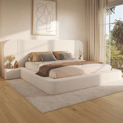 ADORNEVE Upholstered Cloud Bed Frame King with 110"  Wide Headboard and Nightstands 4.9" Fully Cushioned Foam Soft Rounded Corners