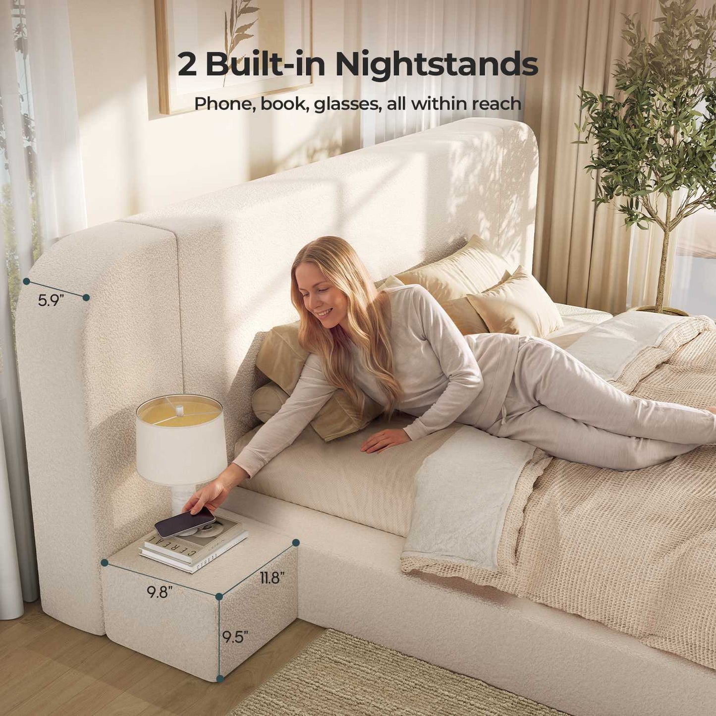 ADORNEVE Upholstered Cloud Bed Frame King with 110"  Wide Headboard and Nightstands 4.9" Fully Cushioned Foam Soft Rounded Corners