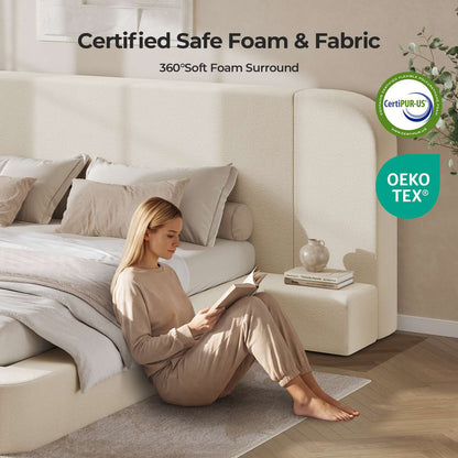 ADORNEVE Upholstered Cloud Bed Frame King with 110"  Wide Headboard and Nightstands 4.9" Fully Cushioned Foam Soft Rounded Corners