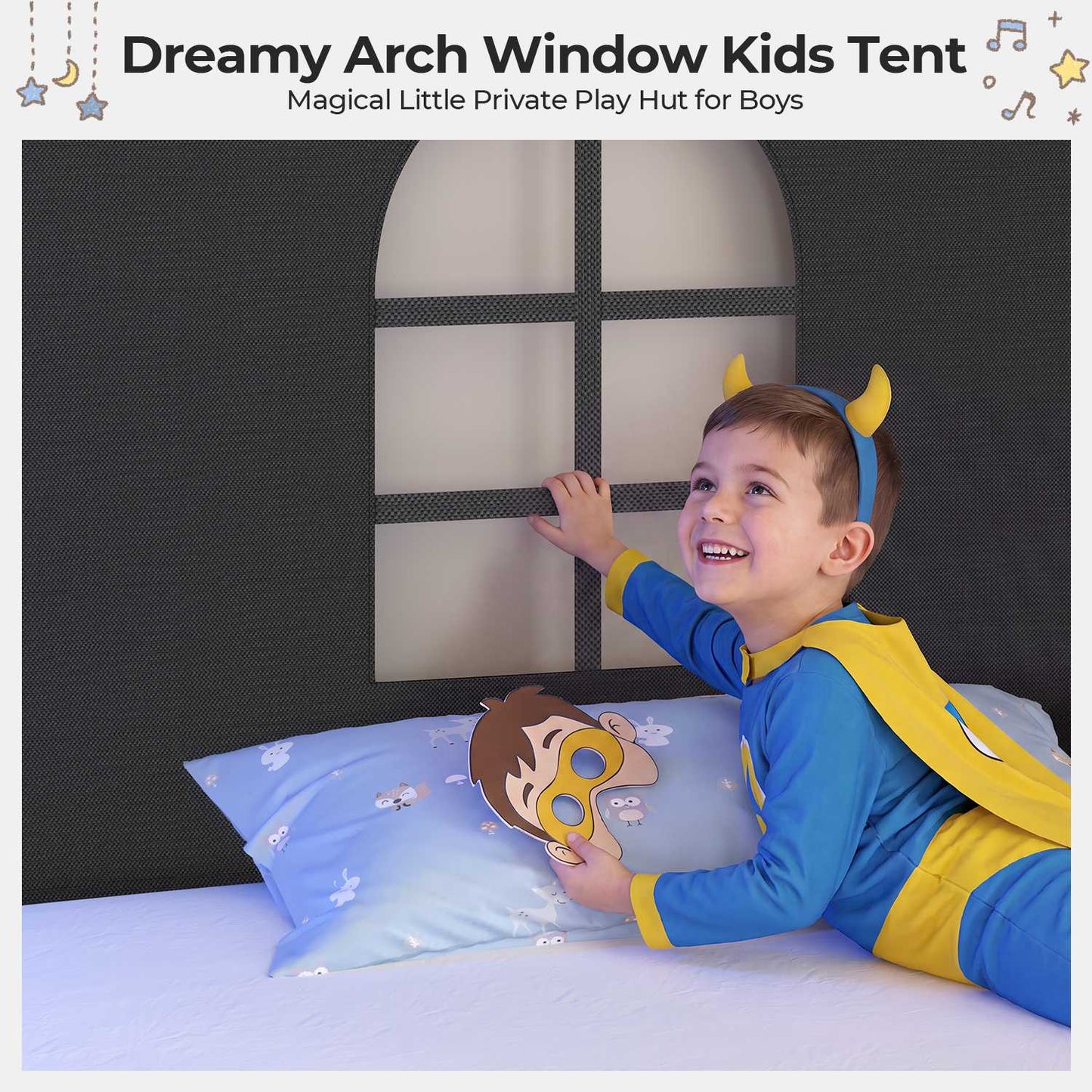 ADORNEVE L-Shaped Twin House Bed with Roof and 3 Rolling Storage Drawers Window Kids LED Bed with Tent Bookshelf Full Safety Guardrails