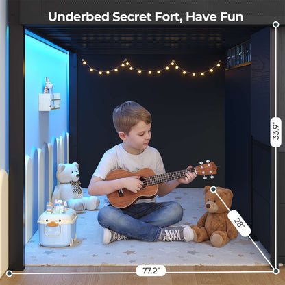 ADORNEVE Low Loft Bed Twin Size with Stairs and Privacy Curtain LED loft bed with Art  Drawing Desk and 5 Drawers Kids Loft Bed with Bookshelf and Safety Guardrail Under-Bed Play Space