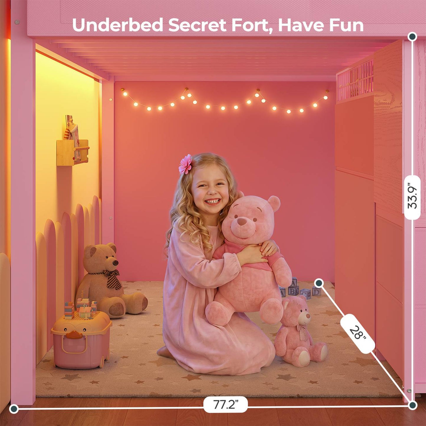 ADORNEVE Low Loft Bed Twin Size with Stairs and Privacy Curtain LED loft bed with Art  Drawing Desk and 5 Drawers Kids Loft Bed with Bookshelf and Safety Guardrail Under-Bed Play Space
