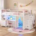 ADORNEVE Low Loft Bed Twin Size with Stairs and Privacy Curtain LED loft bed with Art  Drawing Desk and 5 Drawers Kids Loft Bed with Bookshelf and Safety Guardrail Under-Bed Play Space