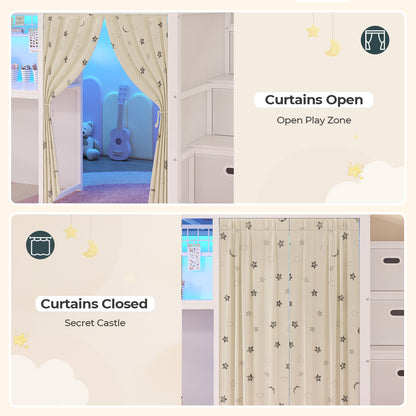 ADORNEVE Low Loft Bed Twin Size with Stairs and Privacy Curtain LED loft bed with Art  Drawing Desk and 5 Drawers Kids Loft Bed with Bookshelf and Safety Guardrail Under-Bed Play Space