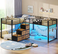 ADORNEVE L-Shaped Triple Bunk Beds Twin Size wit Staircase and 6 Drawers 3 Twin Beds with All-Around Safety Guardrails and Storage Staircase Side Storage Pocket