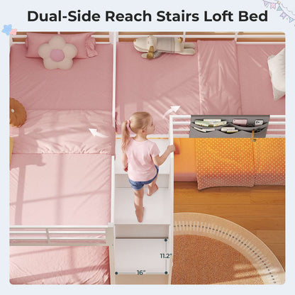 ADORNEVE L-Shaped Triple Bunk Beds Twin Size wit Staircase and 6 Drawers 3 Twin Beds with All-Around Safety Guardrails and Storage Staircase Side Storage Pocket