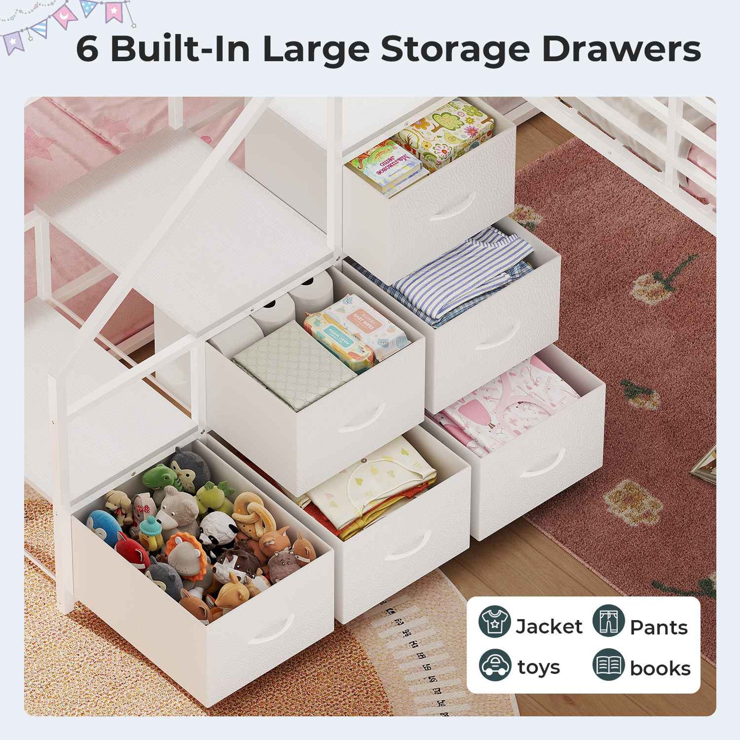 ADORNEVE L-Shaped Triple Bunk Beds Twin Size wit Staircase and 6 Drawers 3 Twin Beds with All-Around Safety Guardrails and Storage Staircase Side Storage Pocket