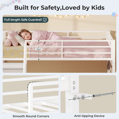ADORNEVE L-Shaped Triple Bunk Beds Twin Size wit Staircase and 6 Drawers 3 Twin Beds with All-Around Safety Guardrails and Storage Staircase Side Storage Pocket