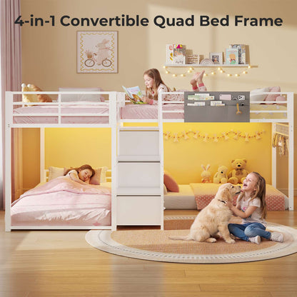 ADORNEVE L-Shaped Triple Bunk Beds Twin Size wit Staircase and 6 Drawers 3 Twin Beds with All-Around Safety Guardrails and Storage Staircase Side Storage Pocket
