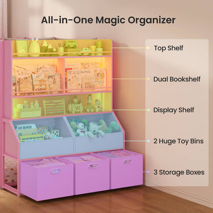 ADORNEVE Bunk Bed Twin Size with Staircase and Bookshelf Drawers Metal Floor Bunk Bed with Safe Wide Stairs and 2 Toy Organizer LED Bunk Bed with Charging Station and Safety Guardrail