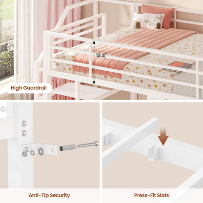 ADORNEVE Bunk Bed Twin Size with Staircase and Bookshelf Drawers Metal Floor Bunk Bed with Safe Wide Stairs and 2 Toy Organizer LED Bunk Bed with Charging Station and Safety Guardrail