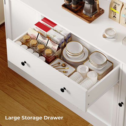 ADORNEVE 55" W Kitchen Pantry Storage Cabinet with LED Light and Power Outlet Coffee Bar Cabinet with Doors Drawer and Shelves