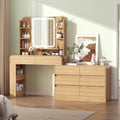 ADORNEVE Makeup Desk with 3-Color Dimmable LED Mirror Vanity Desk with 8 Drawers and Charging Station