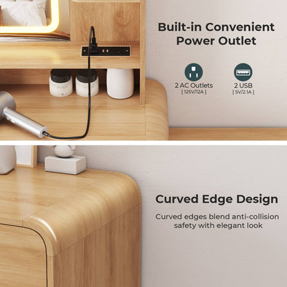 ADORNEVE Makeup Desk with 3-Color Dimmable LED Mirror Vanity Desk with 8 Drawers and Charging Station